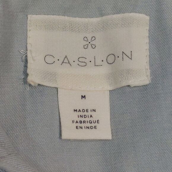 Caslon Women's Medium Chambray Shirt Dress Blue Drawstring Waist Mini Relaxed - Picture 3 of 9